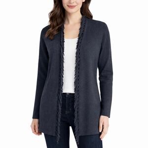 Magaschoni 100% Cashmere Fringe Trim Open Front Cardigan Gray Size XS